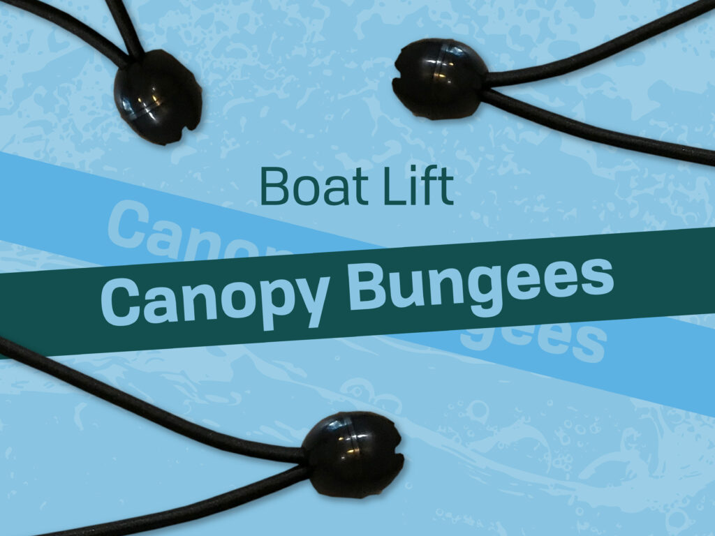 Boat lift canopy bungees securing a canopy in Florida, highlighting their importance during hurricane season for protecting boats from high wind speeds.